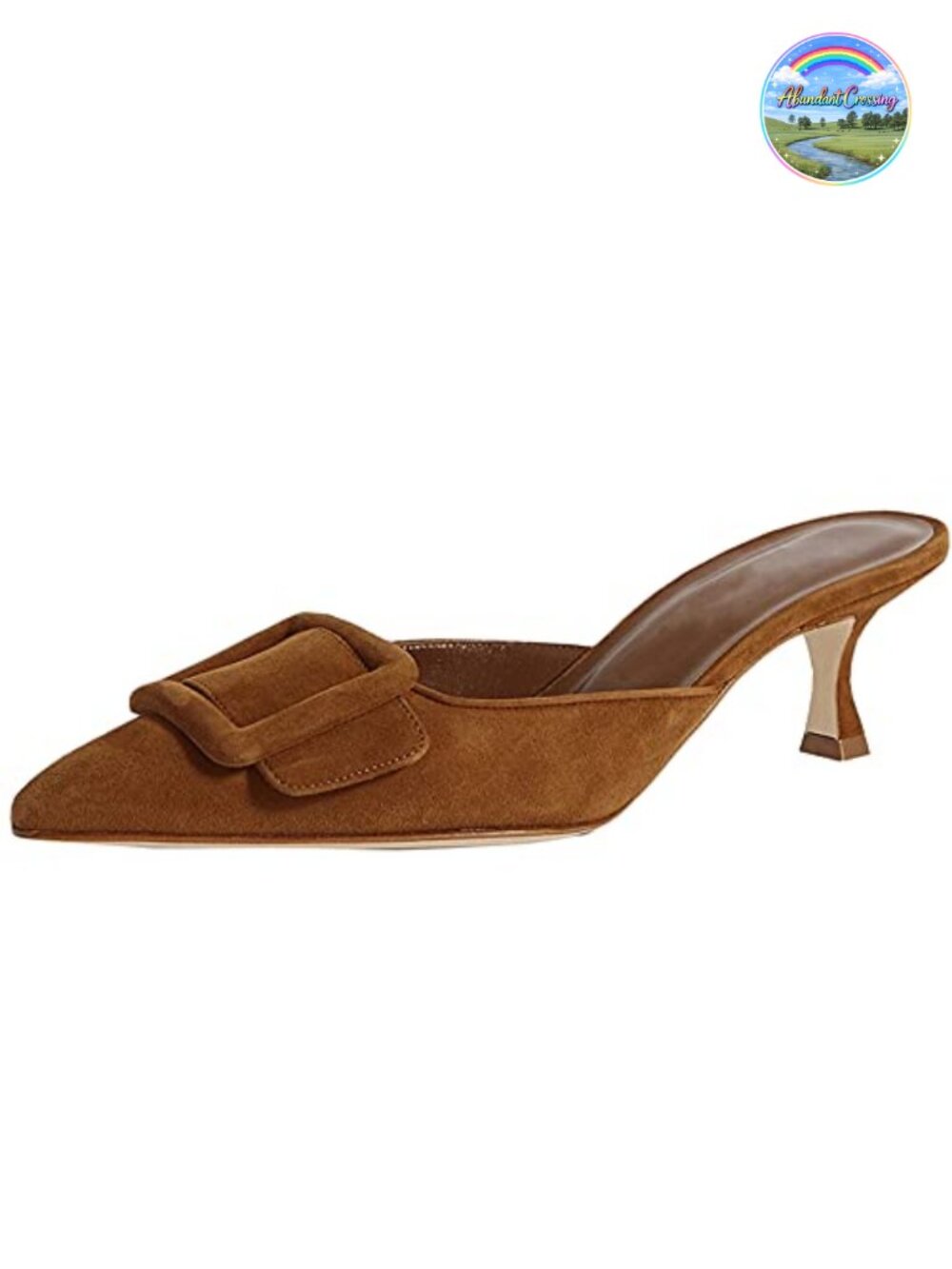 Faux Suede Pointed Toe Slingback Mules Kitten Heels Buckle Slip-On Dress Sandals